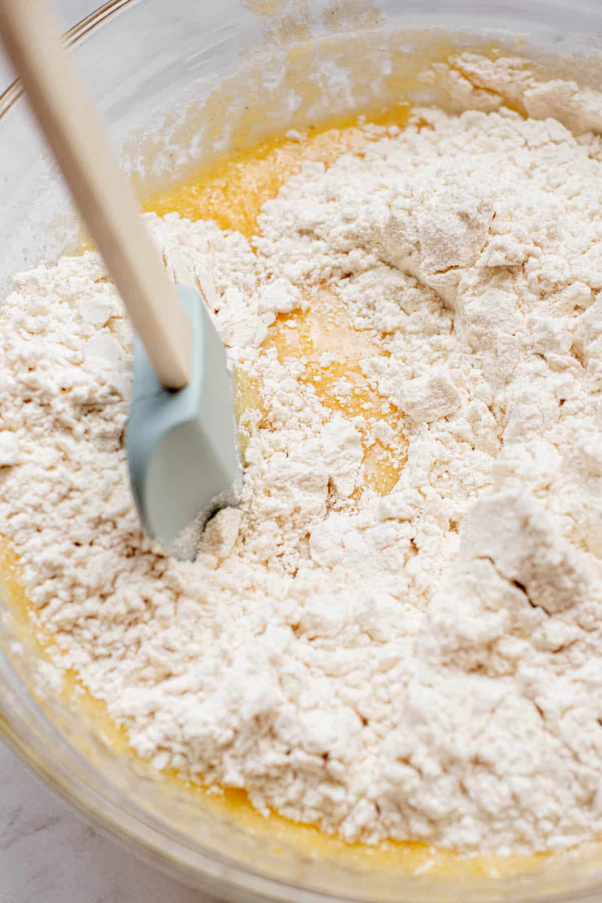 flour mixed into batter.