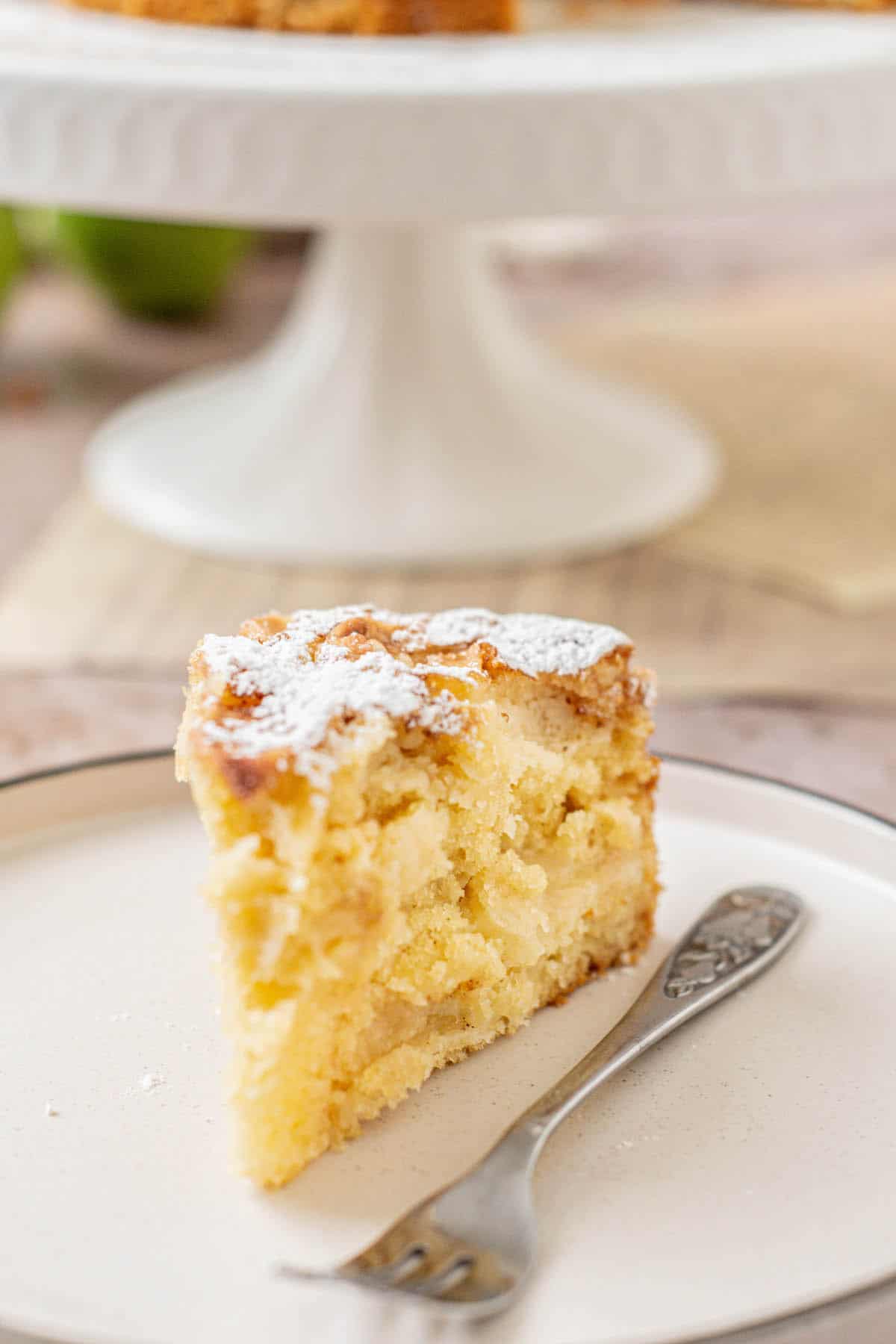 slice of dutch apple cake with fork.