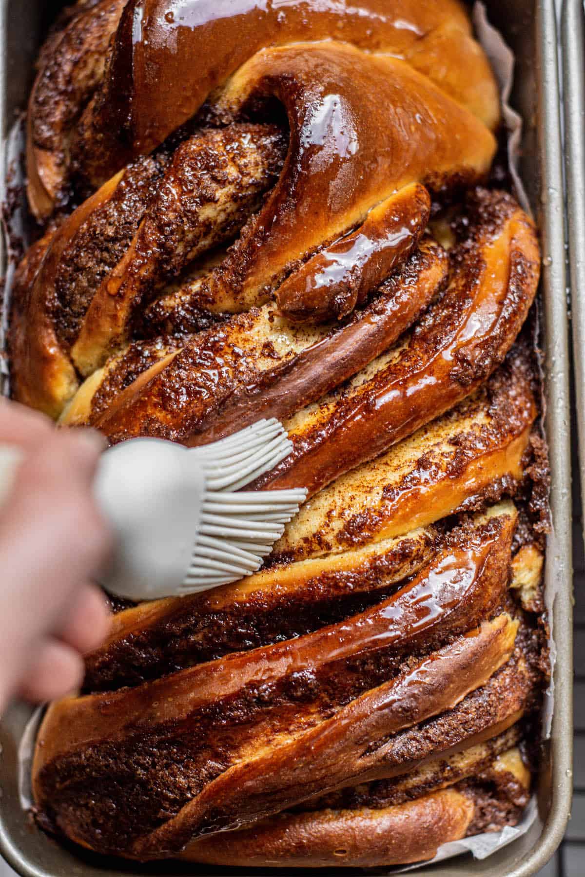 syrup brushed on cinnamon babka.