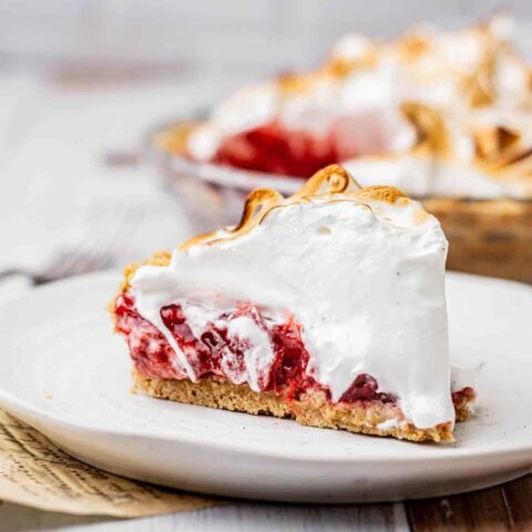 Strawberry pie topped with meringue.