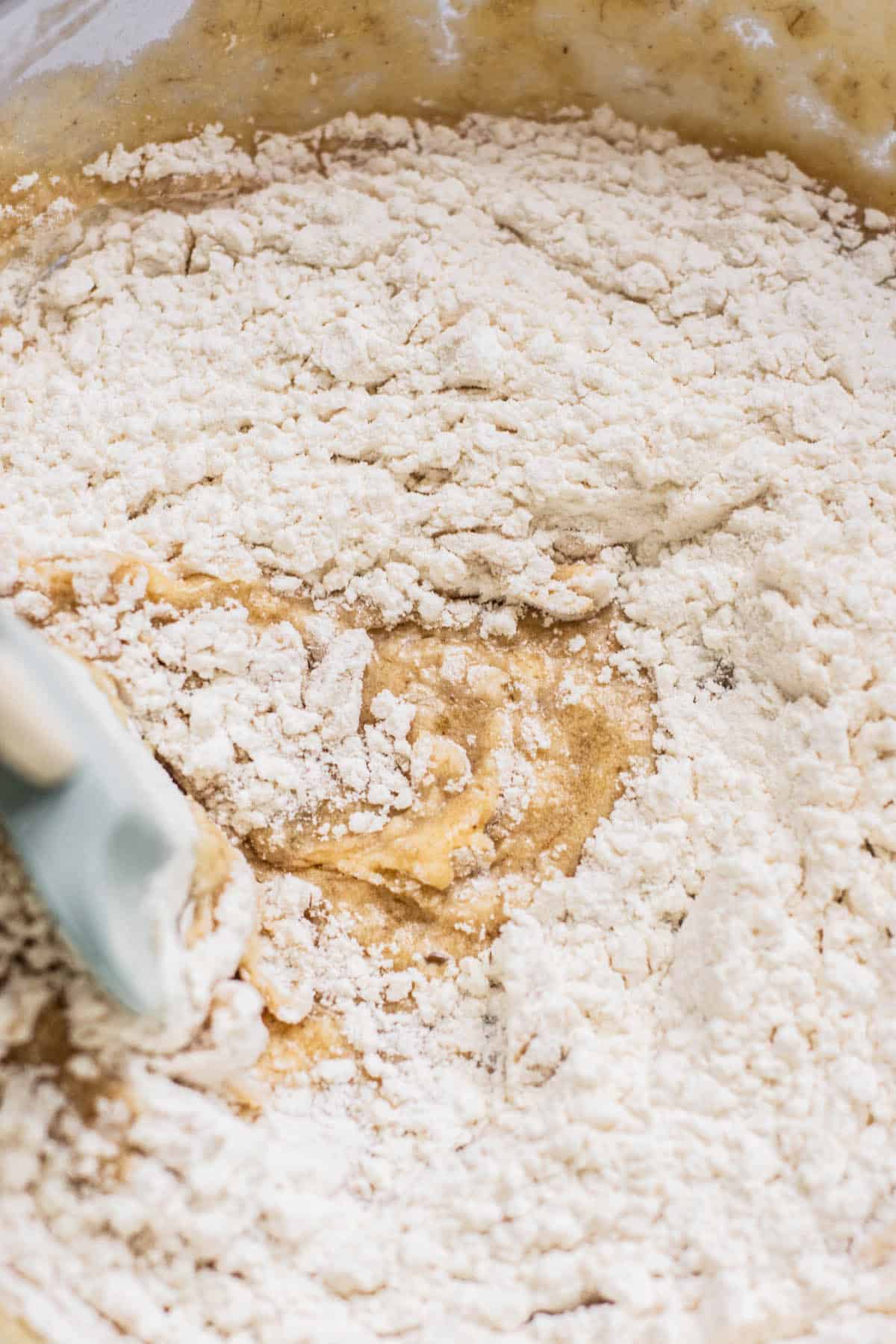 flour mixture folded into cake batter.