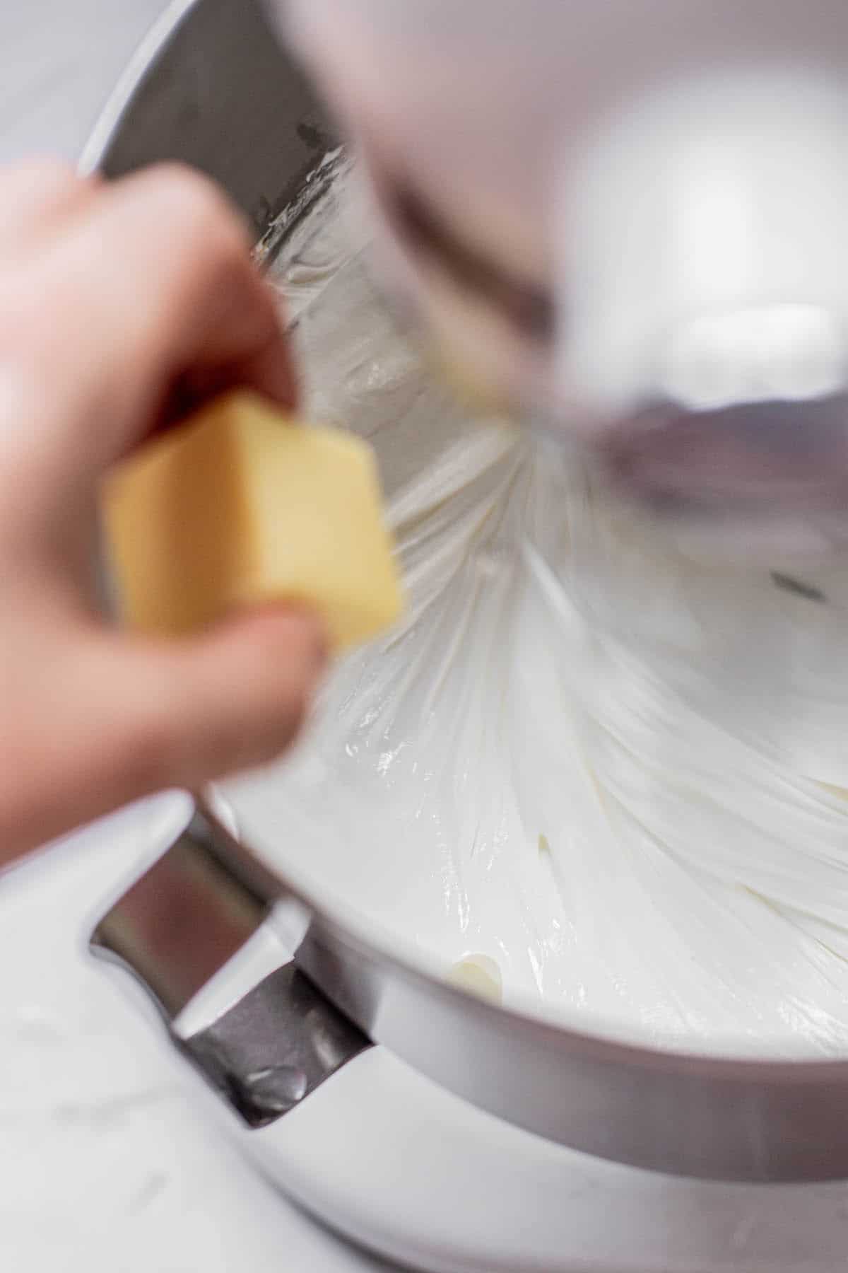 butter cube added to meringue.