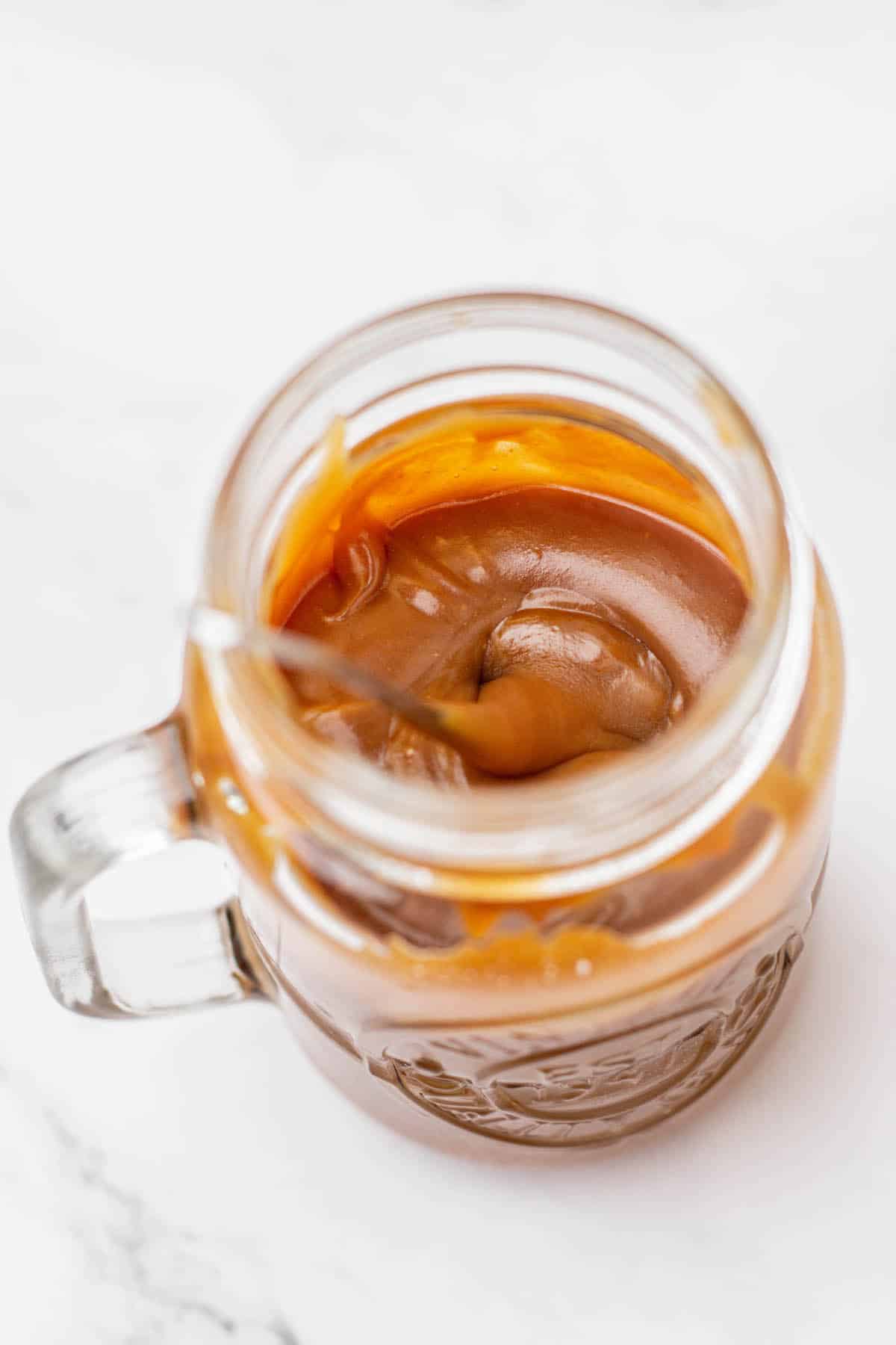sticky caramel in a jar.