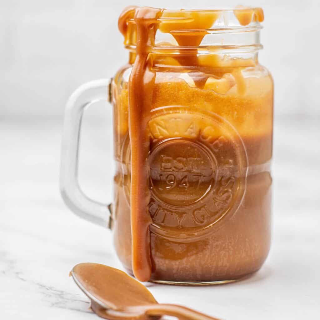 sticky caramel in a jar.