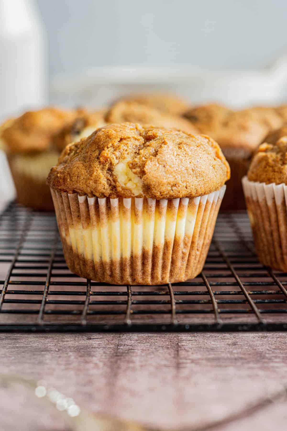side view of carrot cake muffins.