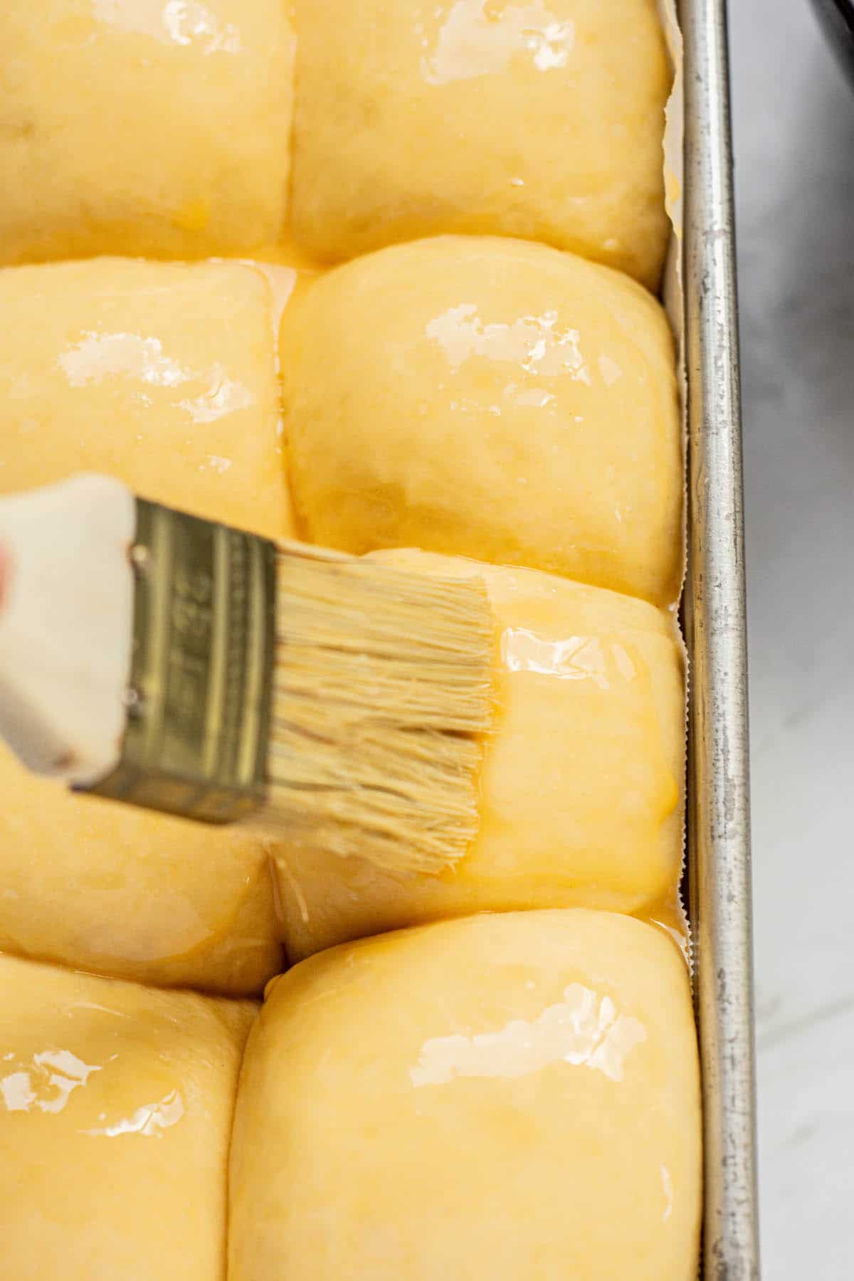 egg wash brushed on brioche dough.
