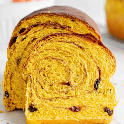 pumpkin yeast bread slices.
