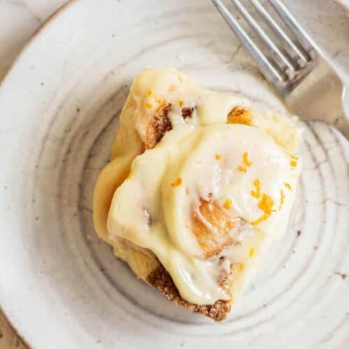 bird's eye view of orange roll recipe.