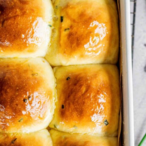 bird's eye view of baked rolls.