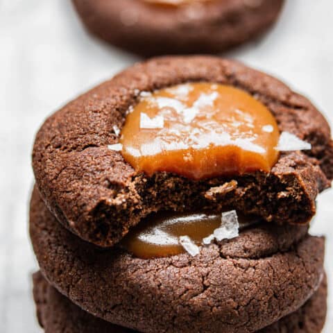 Bitten caramel cookie.