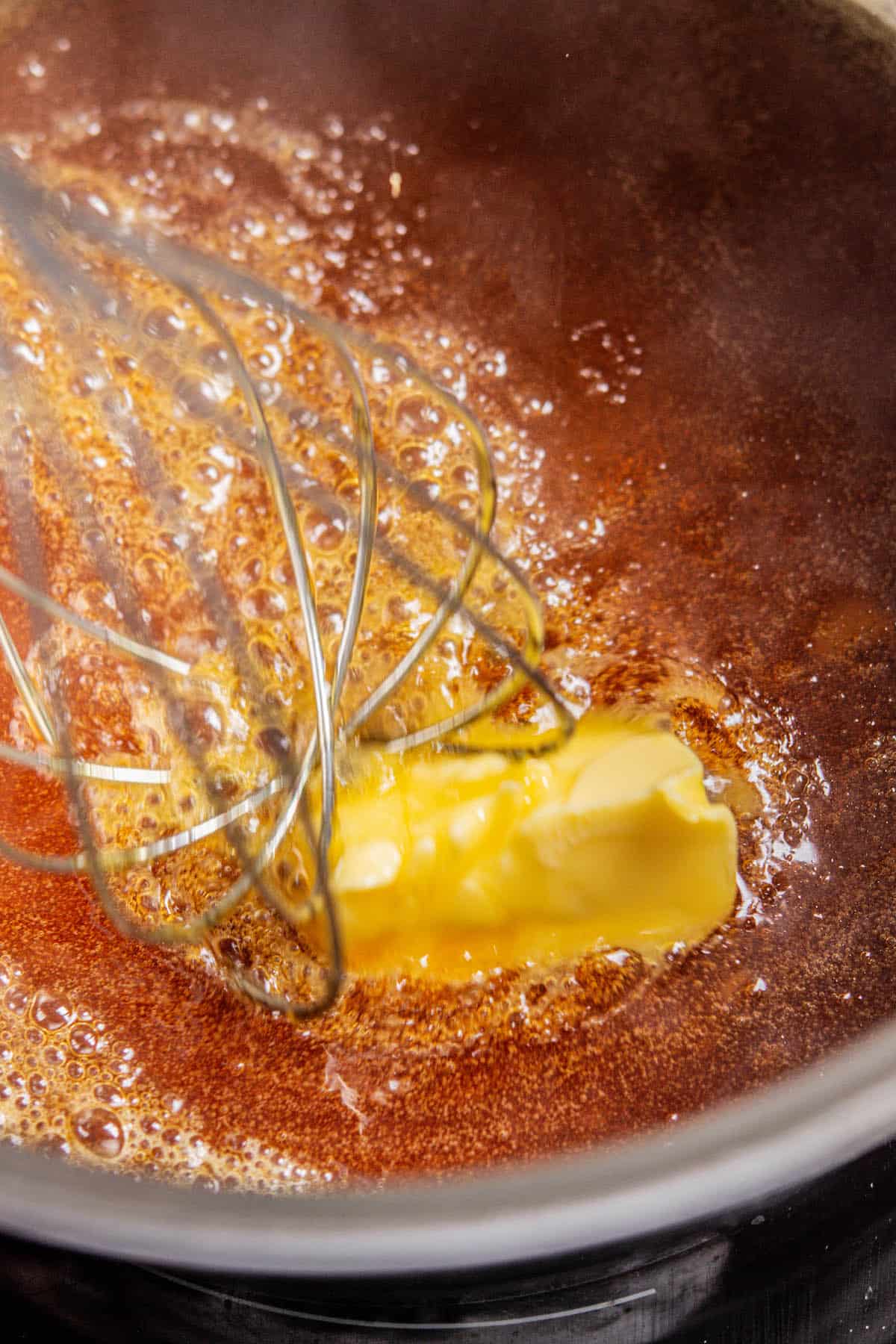butter whisked in caramel.