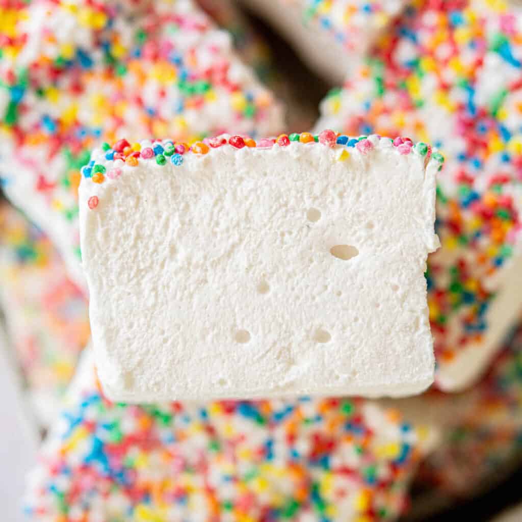 close up of fairy bread marshmallows.