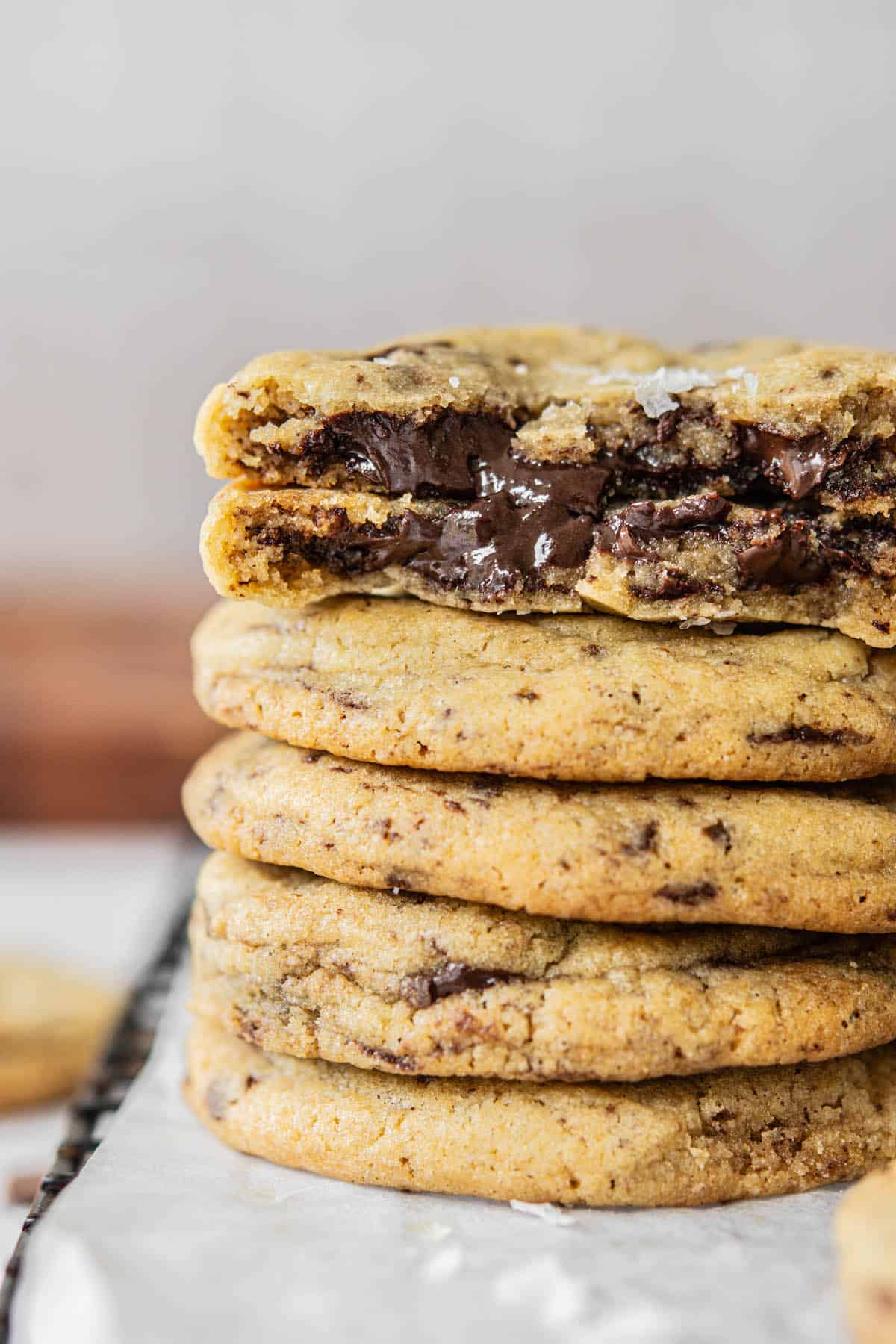 stacked chocolate cookies filled with ganache.
