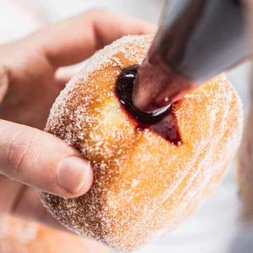 doughnut being filled.
