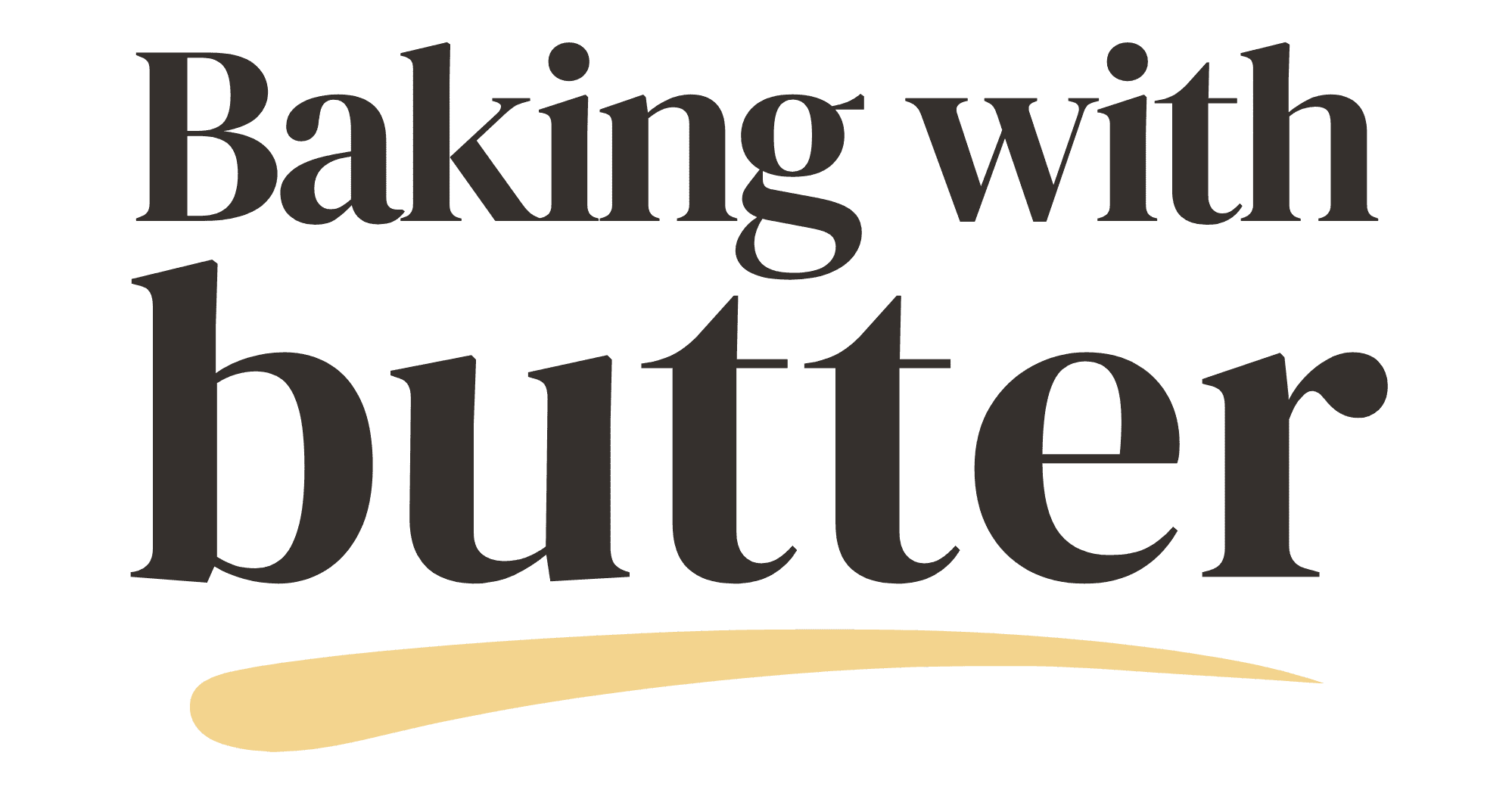 Text Baking with butter in bold black font on a light background, with a yellow brushstroke underneath the word butter.
